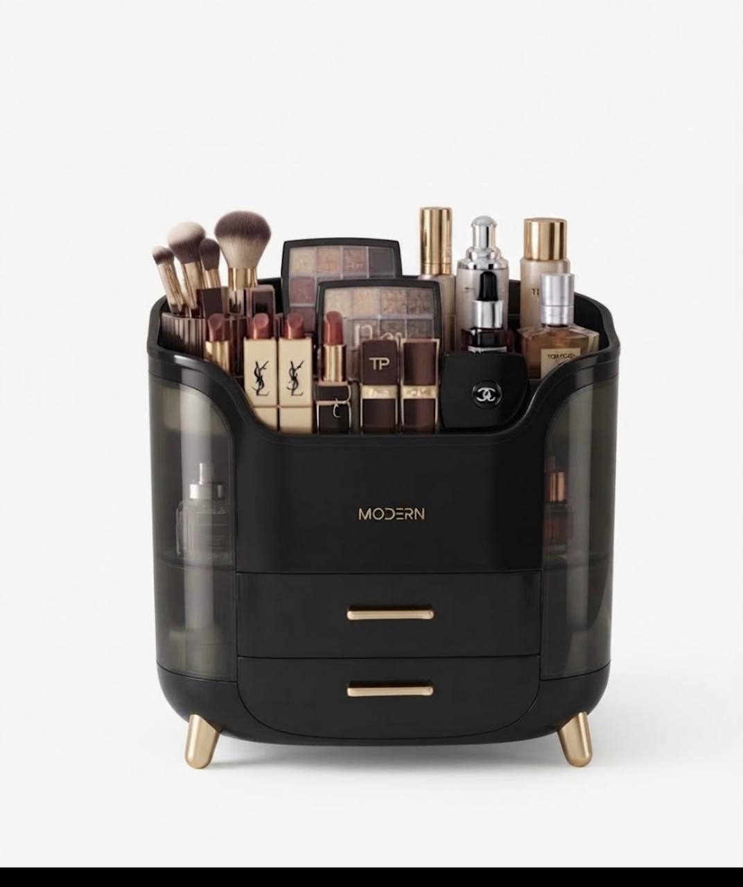 منظم مكياج وعطور أنيق متعدد الطبقات مع أدراج - تصميم عصري وواجهة شفافة