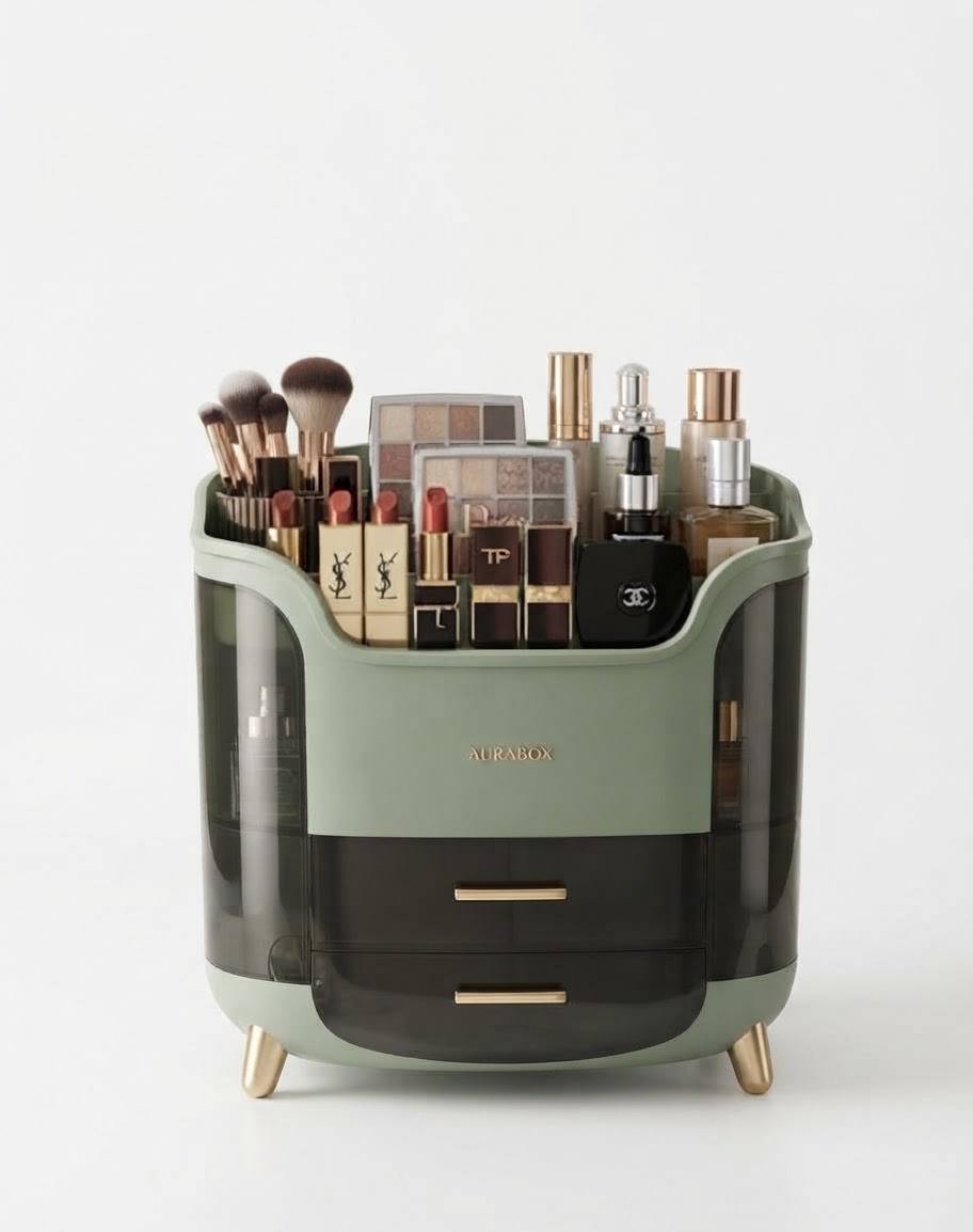 منظم مكياج وعطور أنيق متعدد الطبقات مع أدراج - تصميم عصري وواجهة شفافة